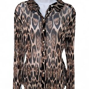 INC International Concepts Leopard Sheer Blouse